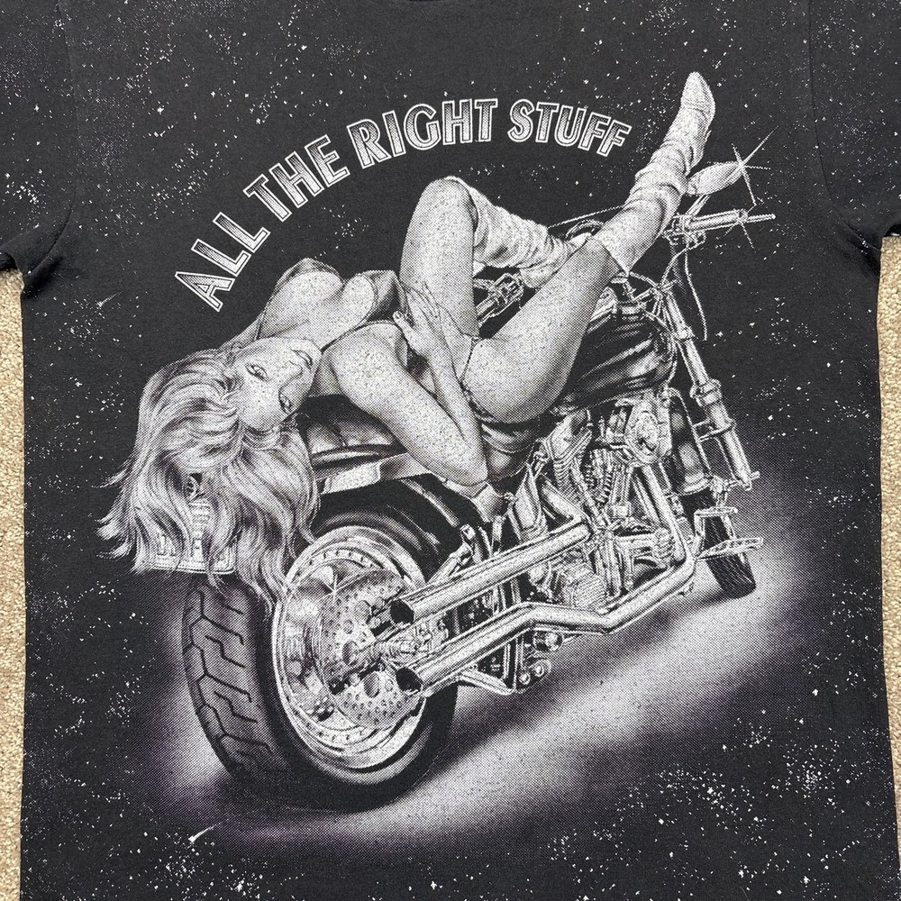 Vintage 90s 3D Emblem All The Right Stuff Woman Biker T Shirt Large - Picture 2 of 9
